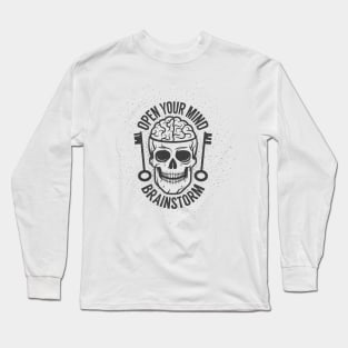 Retro print with a human brain in the skull and old keys Long Sleeve T-Shirt